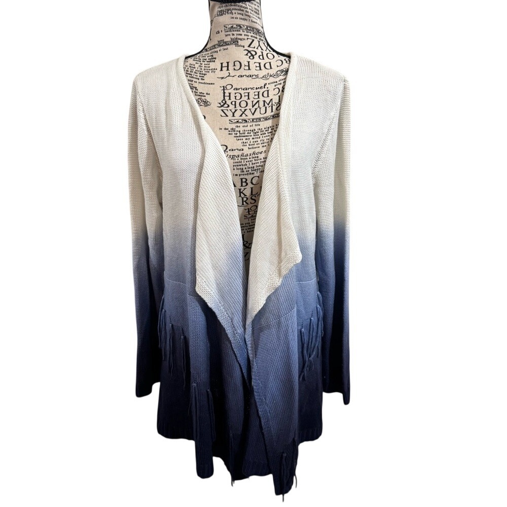 Valerie Stevens Blue‎ and White Ombre Cardigan Sweater